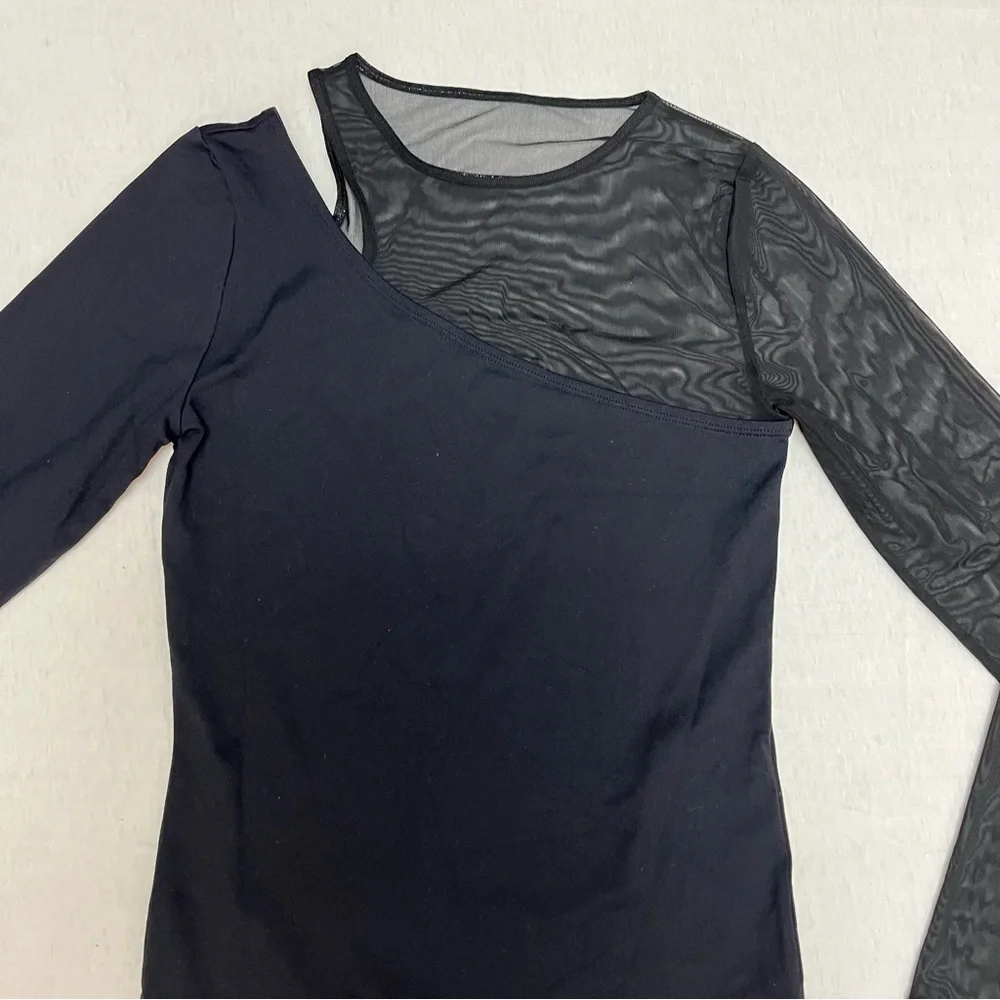 Abercrombie & fitch black mesh asymmetrical bodysuit long sleeve